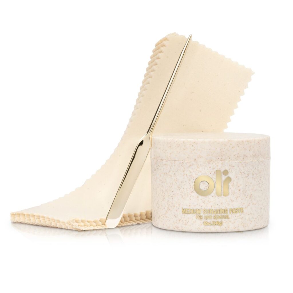 Bare Essentials Sugaring Kit for natural hair removal - includes 12 oz sugar paste, 25 reusable muslin strips, and stainless steel applicator