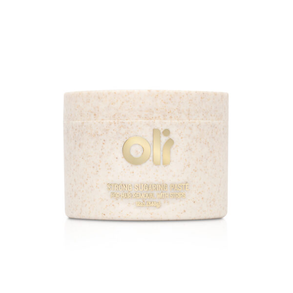 Jar of strong sugaring paste for strip sugar wax hair removal - formulated for coarse hair on areas like underarms and bikini line